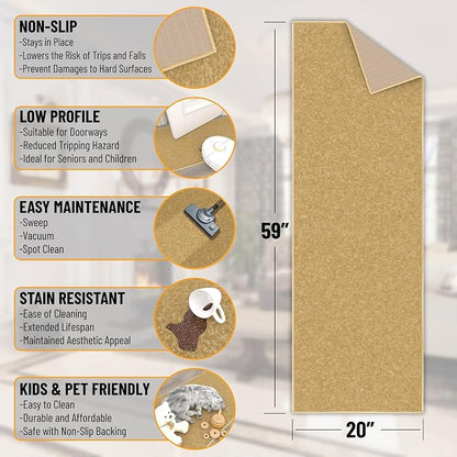 Ottomanson Hallway Runner Rug 20" x 59" Non Slip Solid Area Rugs Easy to Clean - Image 2
