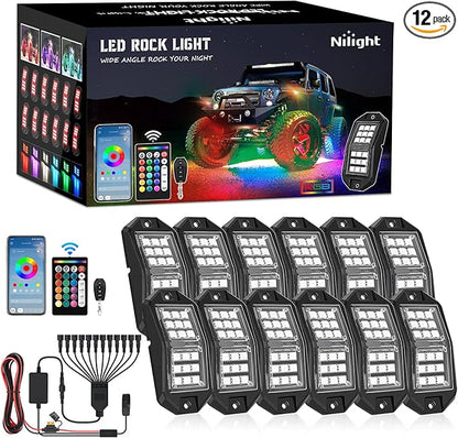 Nilight RGB LED Rock Lights Kit 12 PCS 18LED Wide Angle Wheel Well Light by Nilight