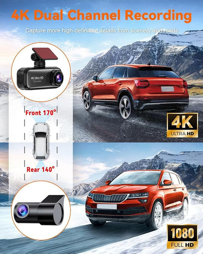 Dash Cam Front and Rear with 64GB Card, 4K+1080P Dual Dash Camera - Image 4