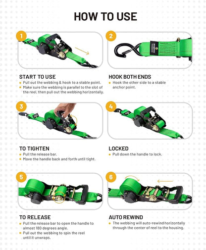 Strapinno Retractable Ratchet Tie-Down Straps, 000 lbs Breaking Strength- 2 in - Image 4