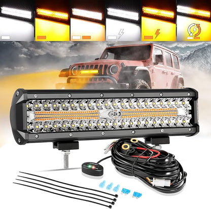Auxbeam 12 Inch LED Light Bar, 6 Modes Strobe Amber Pod Lights Yellow Fog Light by Auxbeam