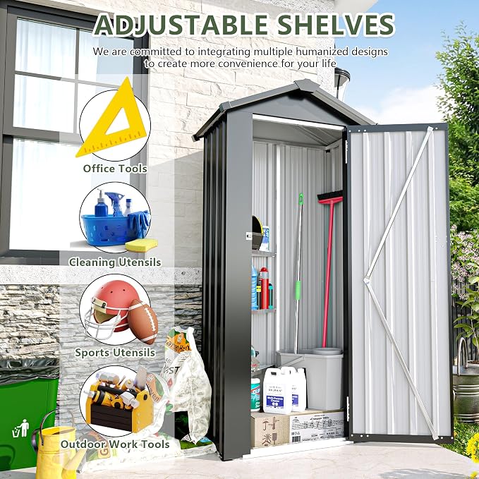 2.5x1.4 FT Outdoor Storage Shed, Small Metal Garden Shed - Image 3