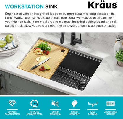 KRAUS Kore Workstation 27-inch Undermount 16 Gauge Black Stainless Kitchen Sink - Image 2