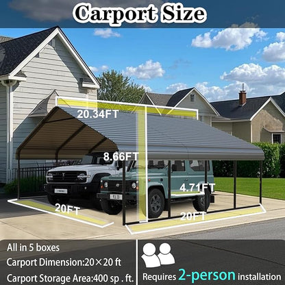 10x20FT/20x20 FT Metal Carport Heavy Duty - Image 2