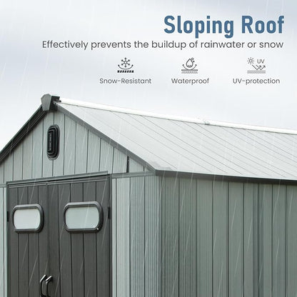 Domi 8x12 FT Outdoor Resin Storage Shed, All-Weather Double-Wall Storage - Image 4