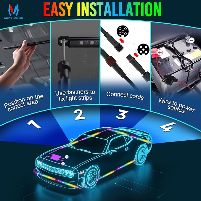 MICTUNING U8 RGBW Underglow LED Light Bars 888 Ultra-Bright LEDs, Dual Remotes - Image 5