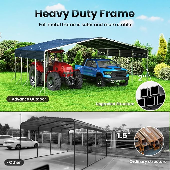 20x20 Carport, Heavy Duty Metal Car Port, All-Weather Protection, Easy Assembly - Image 2
