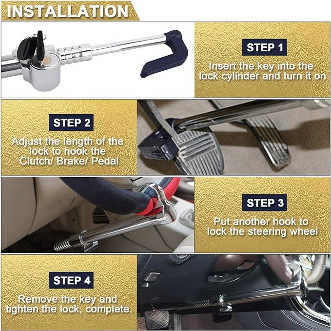 Tevlaphee Universal Steering Wheel Brake Lock Anti-Theft Retractable Double - Image 7