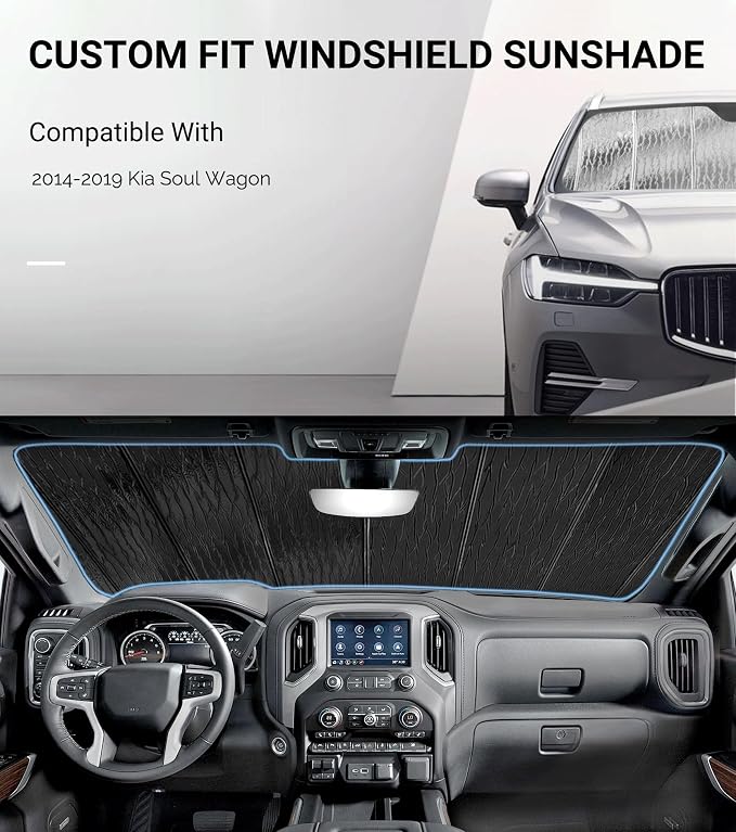 Windshield Sun Shade for Kia Soul Wagon 2014-2019, Front Window Sunshade Shield - Image 2