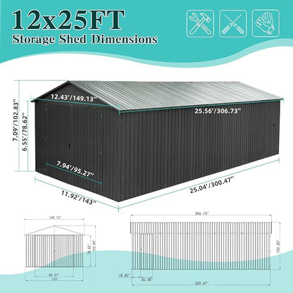 Domi 12x25FT Outdoor Metal Garage Shed, Extra Large Carport - Image 7