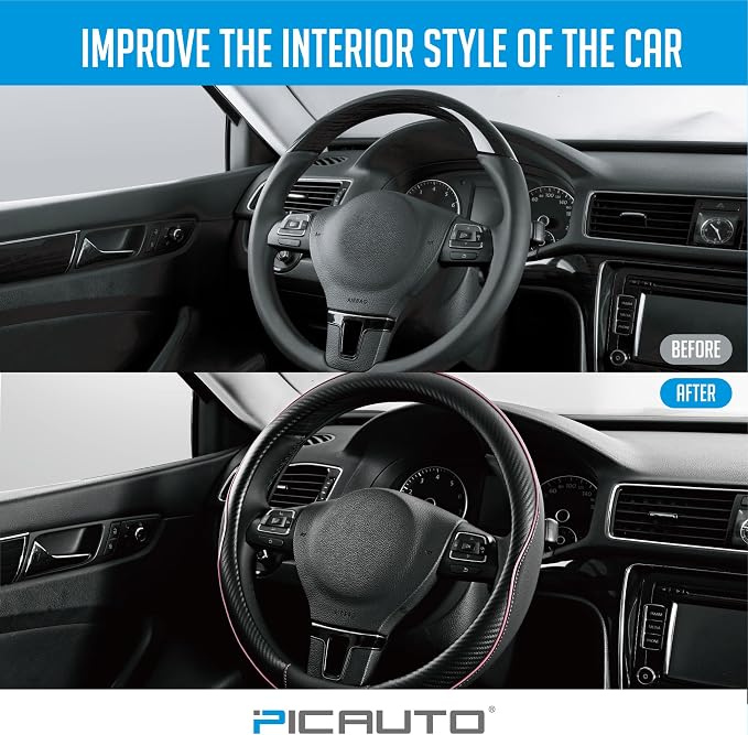 PIC AUTO Steering Wheel Cover, Sports Carbon Fiber and Super Breathable Leather - Image 5