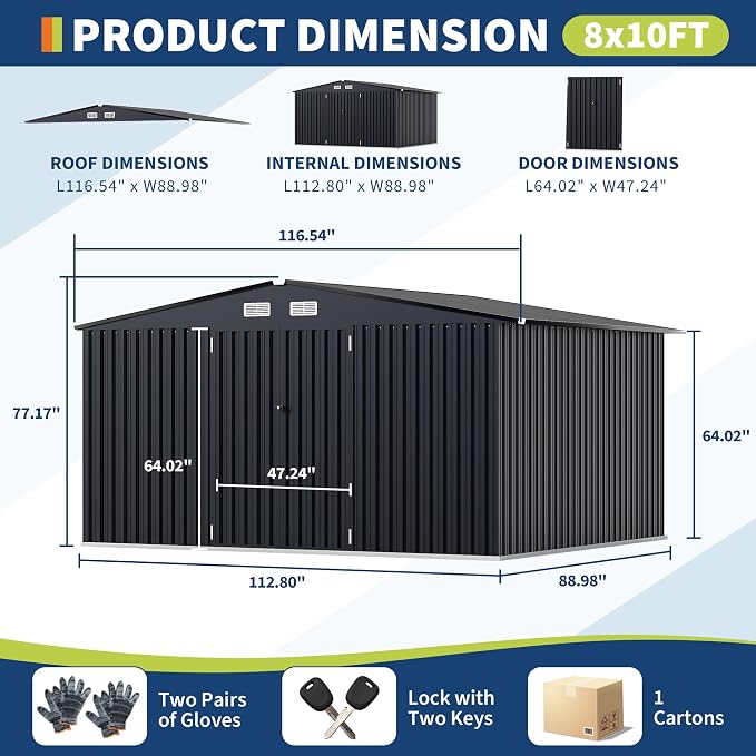 8x10 FT Metal Storage Sheds Outdoor, Metal Yard Sheds MetalGarden Shed Kit - Image 2