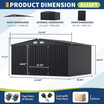 8x10 FT Metal Storage Sheds Outdoor, MetalTool Shed - Image 2