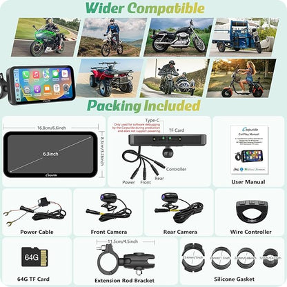 Carpuride W603D Motorcycle GPS Carplay Screen, Wireless CarPlay & Android Auto - Image 8
