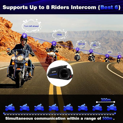 Motorcycle Helmet Headset Support 8 Riders Group Intercom Communication System - Image 2
