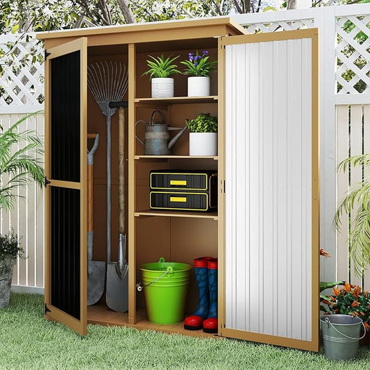 Outdoor Storage Shed with Shelf, Wood & Metal Storage Cabinet with Lockable by MAGAZOOPET