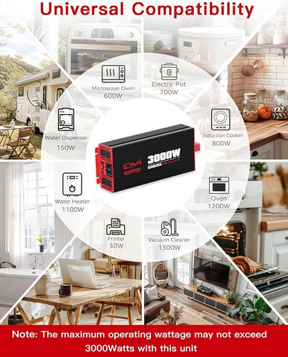 3000 Watts Power Inverter Pure Sine Wave DC 12V to 110V/120V AC 6000W Peak - Image 8