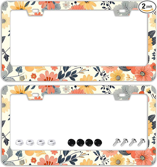Colorful Floral Flowers License Plate Frames by TQFTPT