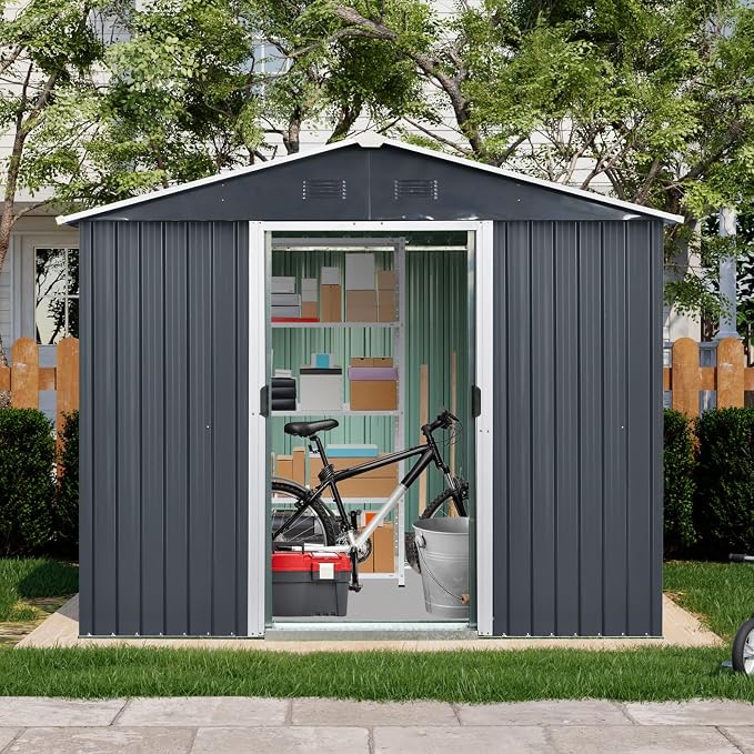 4x8 FT Outdoor Storage Shed, Metal Garden Shed - Image 2