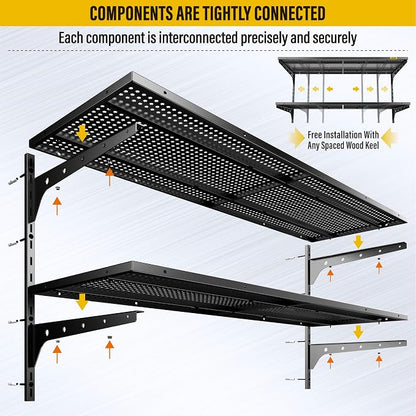 2 Tier 1.3x4ft Garage Shelving Wall Mounted, 400 lbs Load Capacity，15.6x48inch - Image 5