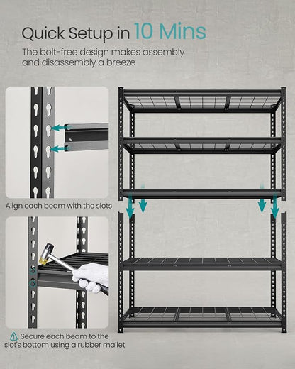SONGMICS 5-Tier Storage Shelves, Heavy-Duty Garage Shelving, Adjustable - Image 5