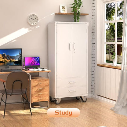 Rolling Storage Cabinet with 2 Doors and 2 Drawers, Heavy Duty Metal Storage - Image 2