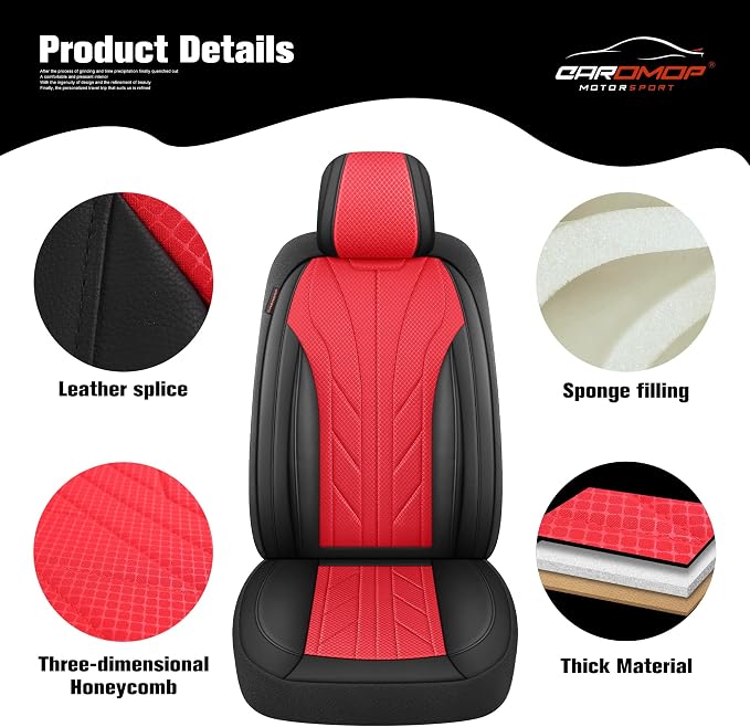 CAROMOP Luxury Faux Leather&Fabric Car Seat Covers 2 Front Seats - Image 7