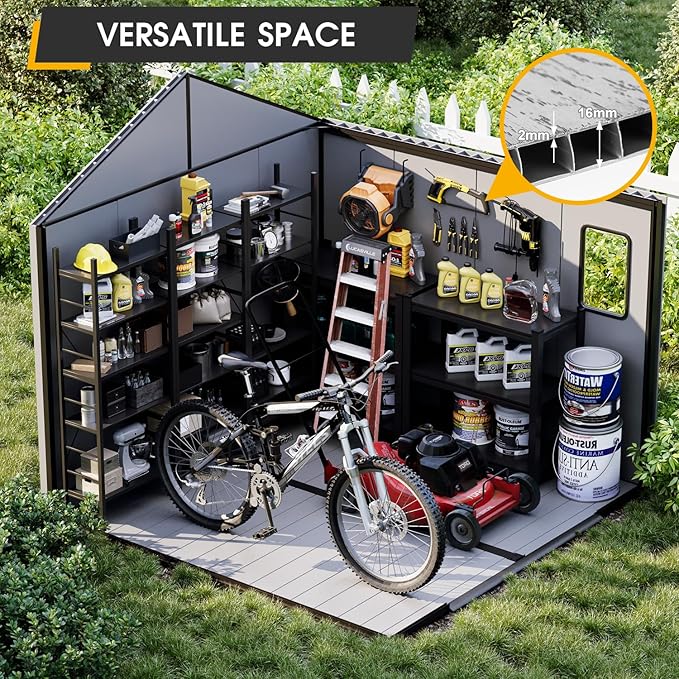 8 x 8 FT Resin Tool Shed, All-Weather Outdoor Storage Shed - Image 4