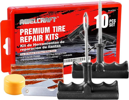 Economical Tire Repair Kit to Fix Punctures and Plug Flats, 10-Piece Value Pack by AWELCRAFT