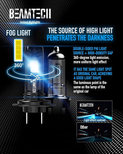 BEAMTECH H7 Fog Light Bulb Fog Light 6500K Xenon White Fanless In Line Pack Of 2 - Image 8