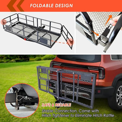 MeeFar High Rail Trailer Folding Hitch Mount Cargo Carrier Basket 60" X 24" X - Image 4