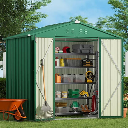 Gizoon Outdoor Storage Shed 8 x 6 FT, Galvanized Metal Garden Shed by Gizoon