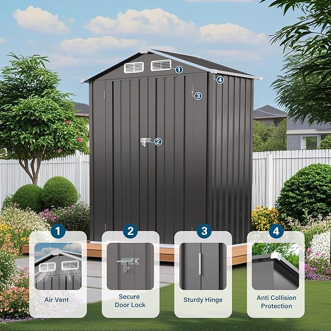 ARMSET 5x3 FT Metal Outdoor Storage Shed - Image 3