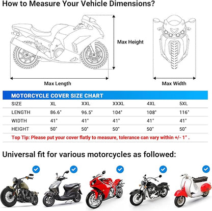Favoto Motorcycle Cover 104 inches Length All Season Universal Weather - Image 6