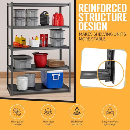Rigma 5 Tier Garage Shelf, Heavy Duty Steel Shelving Unit, Adjustable Metal - Image 4
