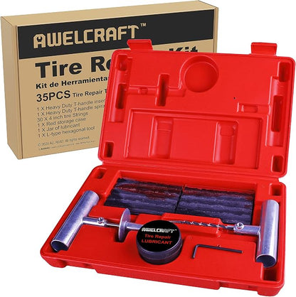 35-Piece Universal Heavy Duty Tire Plug Kit to Fix Punctures and Plug Flats by AWELCRAFT