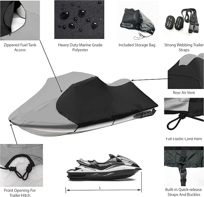 Trailerable Standup Jet Ski Cover, Waterproof Marine Grade 600D Heavy Duty - Image 2