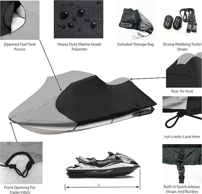 Trailerable Standup Jet Ski Cover, Waterproof Marine Grade 600D Heavy Duty - Image 2