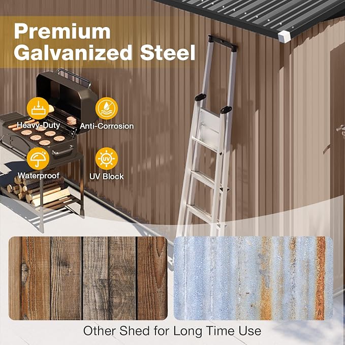 10x12 FT Outdoor Storage Shed Heavy-Duty Galvanized Steel Metal Garden Shed - Image 6