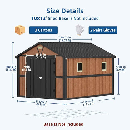 10x12FT Outdoor Storage Shed, Metal Garden Shed - Image 2