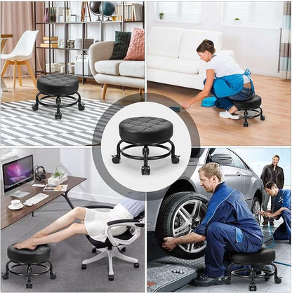 Low Roller Seat Low Height Rolling Stool PU Leather Rolling Stool, Modern - Image 7