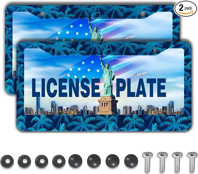 License Plate Frame Blue License Plate Frames Tropical Blue Palm Trees Aluminum by Unknown