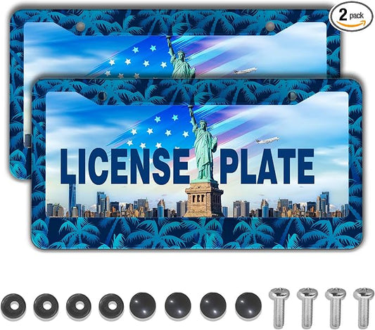 License Plate Frame Blue License Plate Frames Tropical Blue Palm Trees Aluminum by Unknown