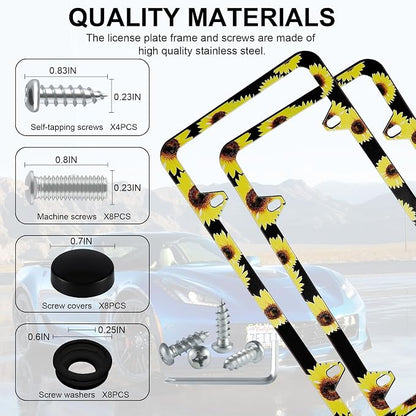 LivTee Flower License Plate Frames, 4 Holes Stainless Steel License Plate Covers - Image 4