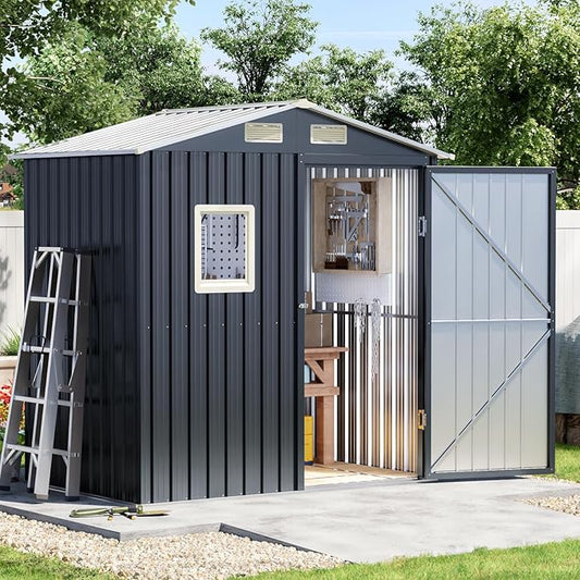 6x4 FT Outdoor Metal Storage Shed, Single Door, 1 Clear Window, Tool Shed by Unknown