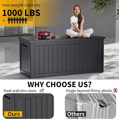 270 Gallon Outdoor Storage Box Patio Deck Box Waterproof, Resin Lockable - Image 6