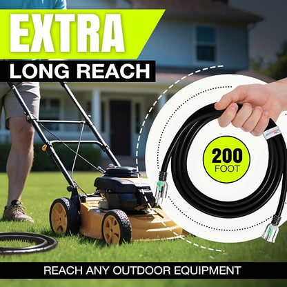 200ft Outdoor/Indoor Extension Cord 10/3 Gauge Ultra Heavy Duty 3 Prong SJTW - Image 6