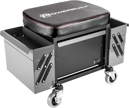 Powerbuilt Rolling Seat with Expandable Tool Trays, Roller Toolbox Garage Stool - Image 6