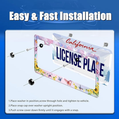 Beautiful Butterfly Sunflower License Plate Frame Yellow Floral License Plate - Image 3