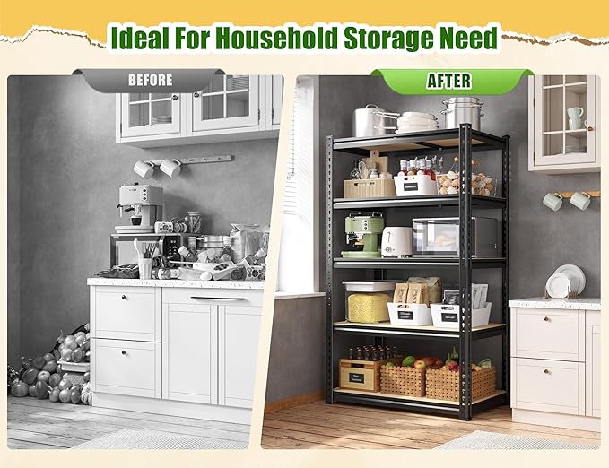 Set of 2 Storage Shelves, 27.7"W Metal Shelving 2010LBS Garage Shelving Heavy - Image 6